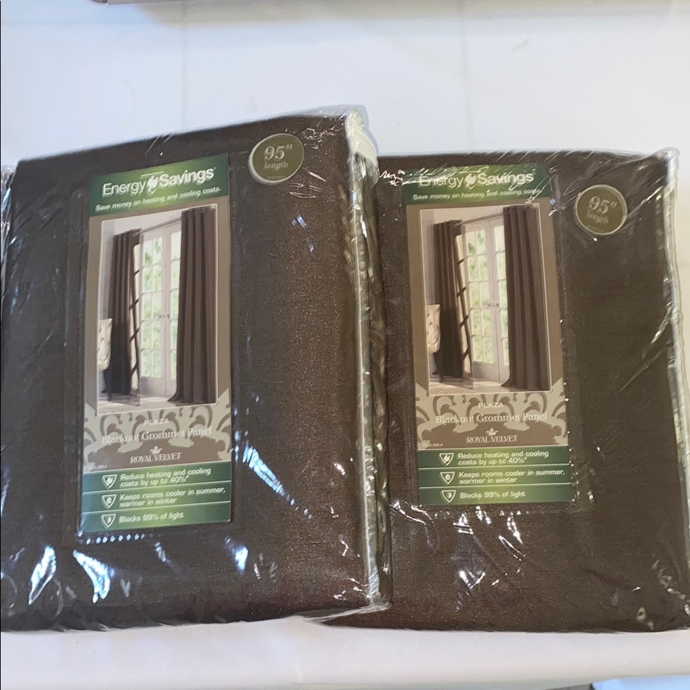 Brown Blackout Grommet Panel Curtains- Set of 2